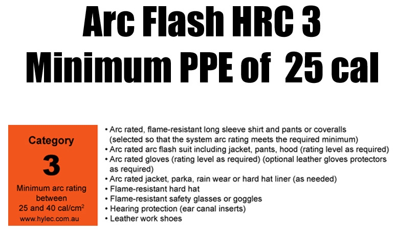 Arc Flash HRC 3 Category  Minimum PPE rating of 25 cal